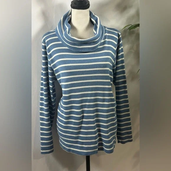 L.L. Bean Blue and White Striped Blouse - Picture 2 of 10